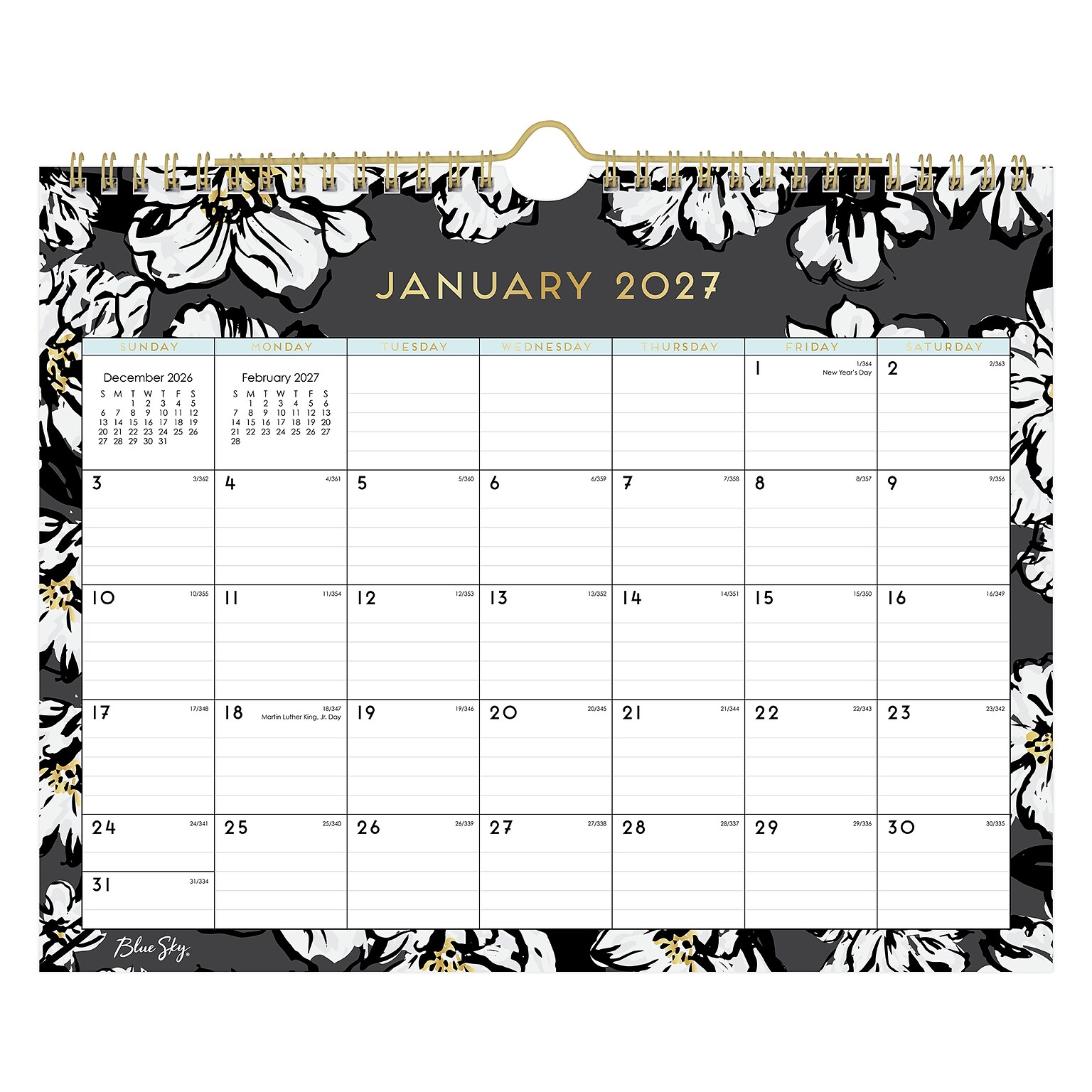 2027 Blue Sky Baccara Dark 11 x 8.75 Monthly Wall Calendar, Black/Gold (116052-27)