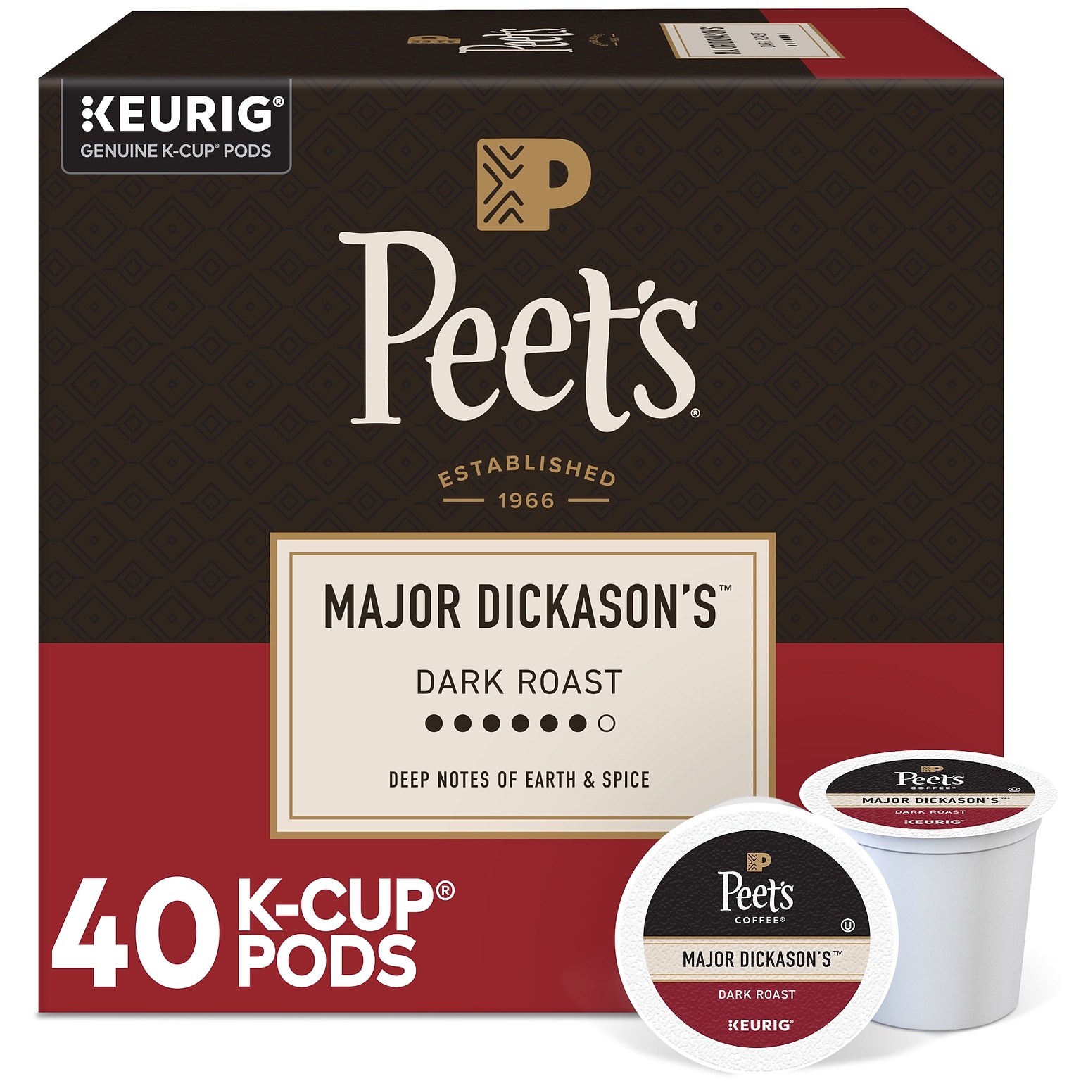 Peets Coffee Major Dickasons Keurig Single Serve K-Cup Pods, Dark Roast, 40/Box (5000367923)
