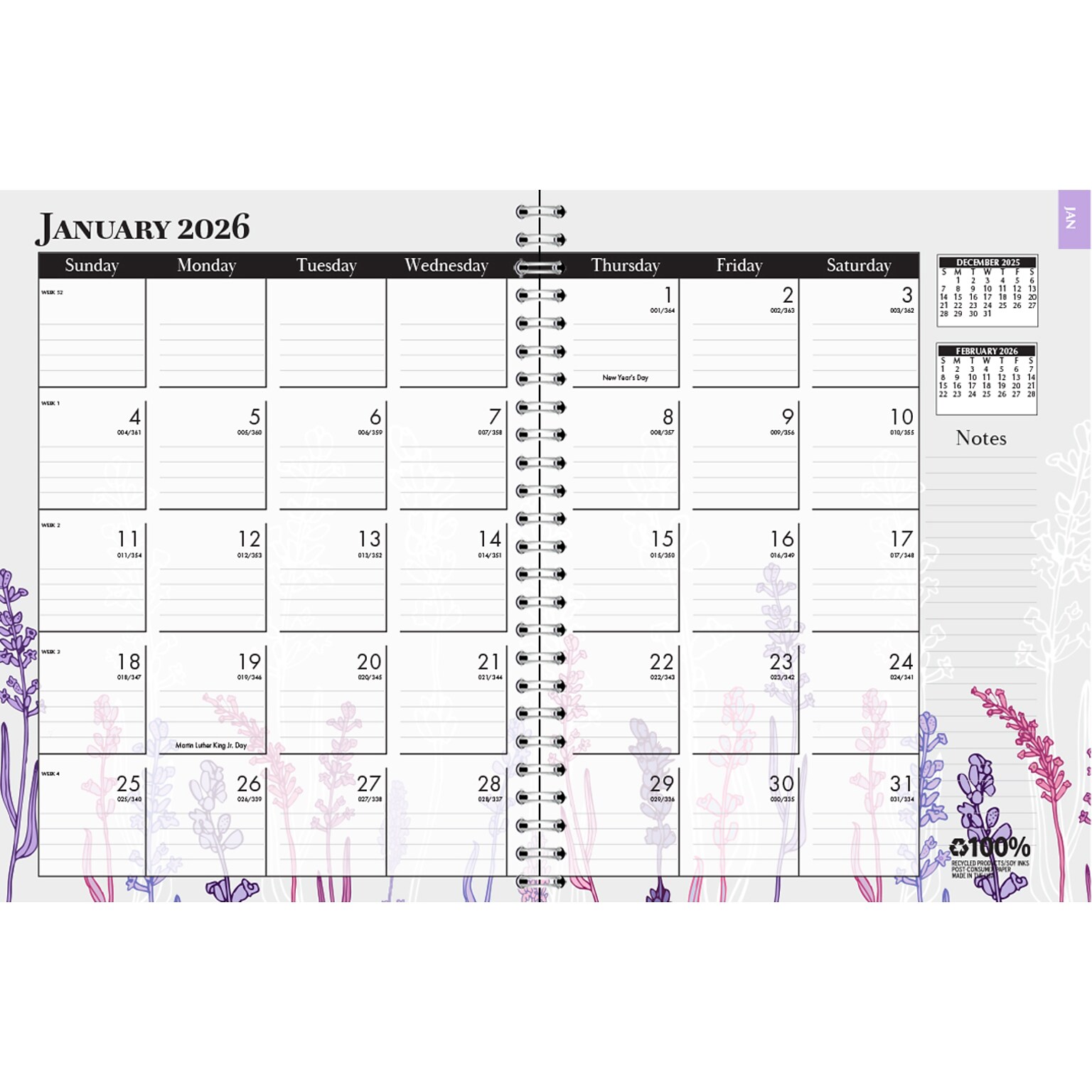 2026 House of Doolittle Wildflower 8.5 x 11 Calendar Year Weekly & Monthly Appointment Book, Paperboard Cover (28774-26)