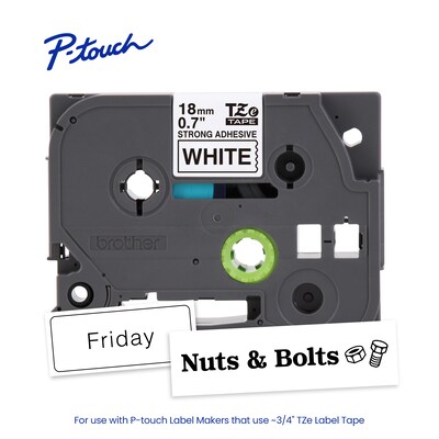 Brother P-touch Strong Adhesive Laminated Label Tape, 3/4" x 26.2', Black on White (TZES241)