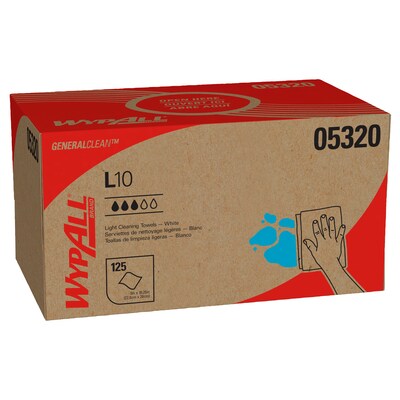WypAll GeneralClean L10 Paper Cleaning Wipers, 10.25 x 9, White, 125 Wipers/Box, 18/Carton (05320)