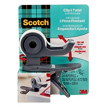 3M Scotch Clip & Twist Desktop Tape Dispenser, Gray (C19CLIP)