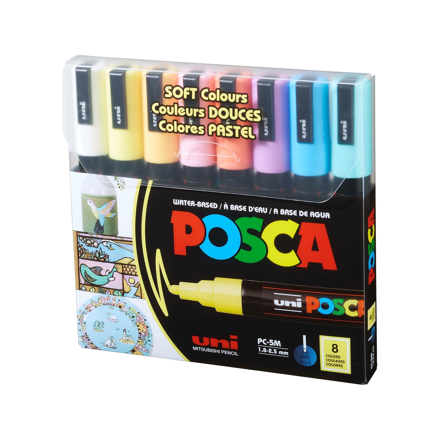 uni-ball Posca PC-5M Paint Markers, Bullet Tip, Assorted Colors, 8/Pack (PC5M8CSOFTCOLORS)
