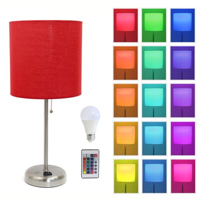 Simple Designs 19.5 LED Table Lamp, Brushed Steel/Red Shade (LT2024-RED-CCLB)