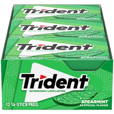 Trident Sugar Free Spearmint Gum, 14 Pieces/Pack, 12 Packs/Box (VAM05017)