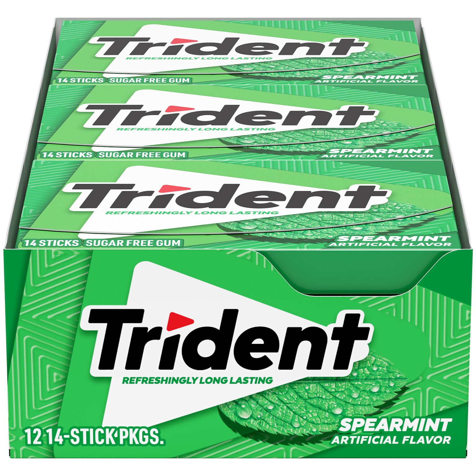 Trident Sugar Free Spearmint Gum, 14 Pieces/Pack, 12 Packs/Box (VAM05017)
