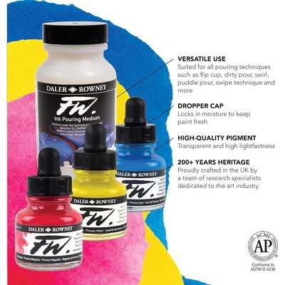 Daler-Rowney FW Acrylic Ink Pouring Set, Assorted Colors, 29.5ml, 4/Set (DRW139500100)