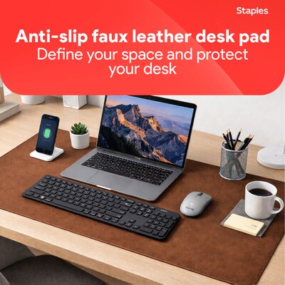Staples TECH Anti-Slip Faux Leather Desk Pad, 31.5 x 15.7, Brown (ST62544)