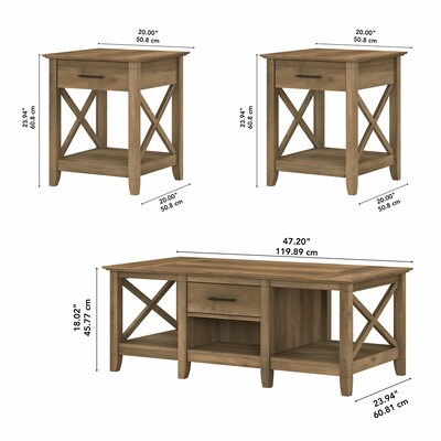 Bush Furniture Key West 47" x 24" Coffee Table with 2 End Tables, Reclaimed Pine (KWS023RCP)