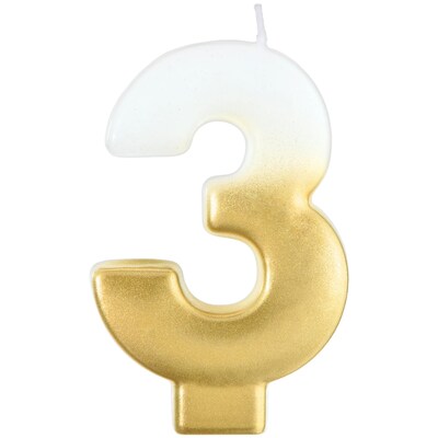 Party City Number 3 Birthday Candle, White/Gold (AM171062)