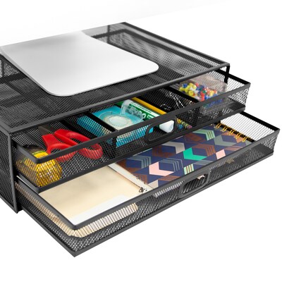 Mount-It! Monitor Stand with 2 Drawers, Up to 32", Black (MI-7365)