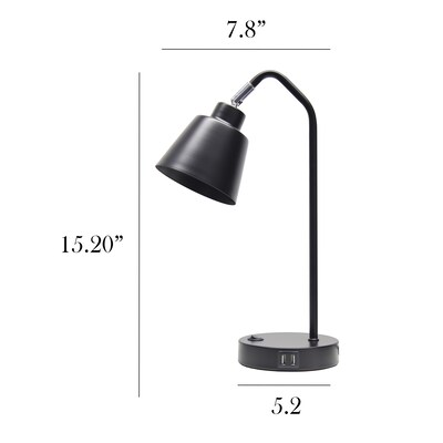 Simple Designs Sleek Essentials LED Desk Lamp, 16", with USB Ports, Black (LD1071-BLK)