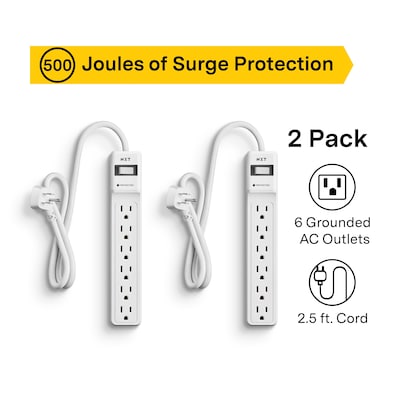 NXT Technologies™ 6-Outlet Surge Protector, 2.5 Cord, 500 Joules, 2/Pack (NX54311)