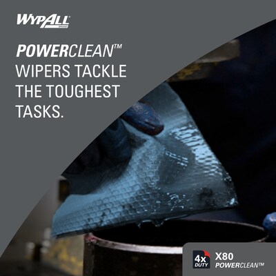 WypAll PowerClean X80 Fabric Cleaning Wipers, 16.8" x 12.5", Blue, 160 Wipers/Box, 160/Carton (41041)