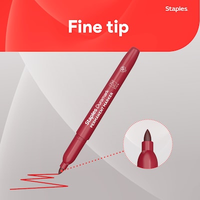 Staples Duramark Permanent Marker, Fine Tip, Red, Dozen (ST62951)