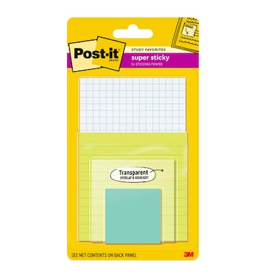 Post-it Super Sticky Notes with Transparent Notes, Assorted Collection, 45 Sheet/Pad, 4 Pads/Pack (4