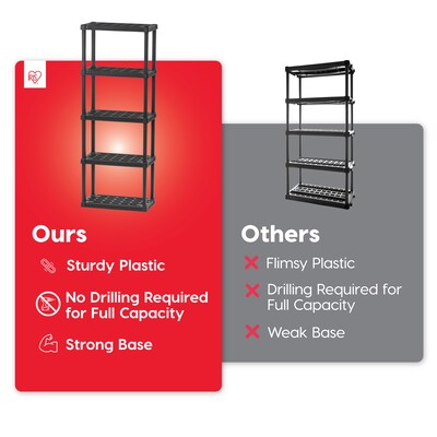 Iris 5-Shelf Plastic Shelving Unit, 63.6" x 23.9" x 11.8", Black (140039)