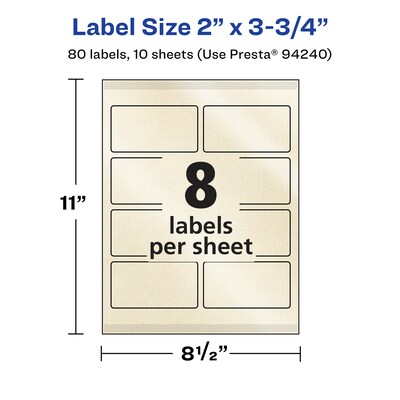 Avery Pearlized Ivory Rectangle Multipurpose Labels, 2" x 3.75", Ivory, 80/Pack (94240)