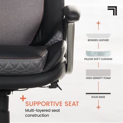 Sharper Image S-600 Active Lumbar Heated Ergonomic Bonded Leather Swivel Executive Massage Chair, Black (60098-BLK)