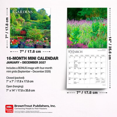 2027 BrownTrout Gardens 7" x 7" Monthly Wall Calendar, Assorted Colors (9798330709571)