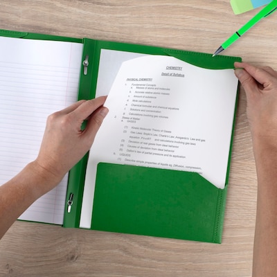 Five Star Stay-Put Plastic 2-Pocket and Prong Folder, Retro Green (340300E)