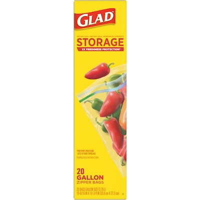 Glad Zipper Food Storage Bags, Gallon, 20 Bags/Box, 12/Carton (55050)