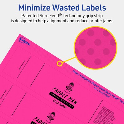 Avery Laser/Inkjet Rectangle Multipurpose Labels, 1" x 7", Neon Magenta, 640/Box (94225)