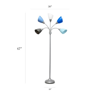 Simple Designs Medusa 67" Silver Floor Lamp with Cone Shades, Blue/White/Gray (LF2006-SBG)