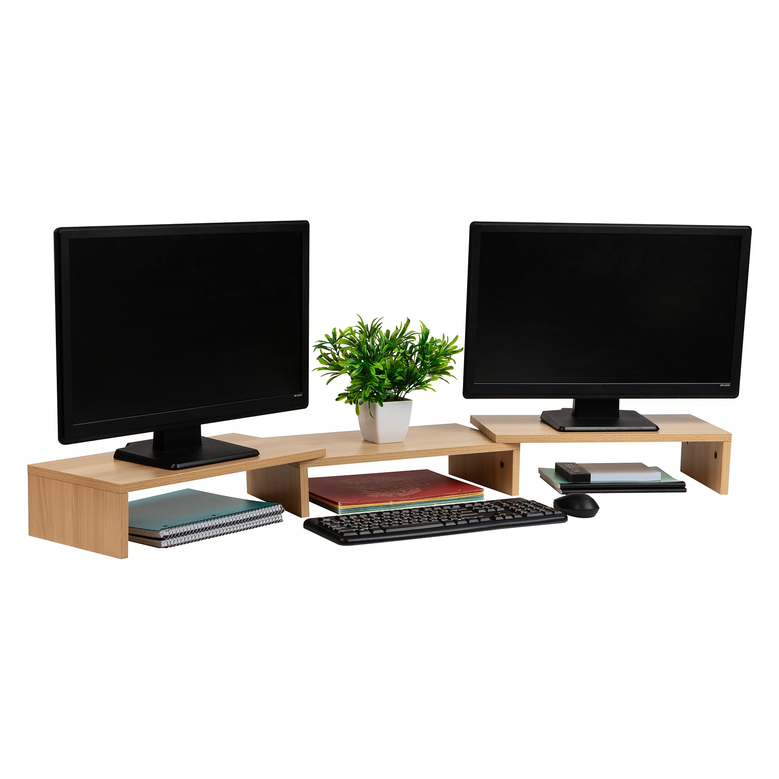 Mind Reader Adjustable Dual Monitor Stand, Up to 44 lbs., Brown (MDFMOND-BRN)