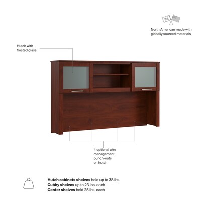 Bush Home Somerset 60" W Desk Hutch, Storage Shelves for Office Desk, Hansen Cherry (WC81731)