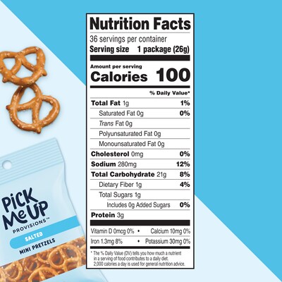 Pick Me Up Provisions™ Mini Salted Pretzels, 0.92 oz., 36 Bags/Box (PM63394)