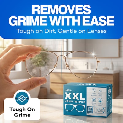 ProHeal XXL Lens Wipes, 9.8" x 6.7" Eye Glasses Cleaner Wipes for Lenses & Display Screens, 50 Count (PH-16003H)