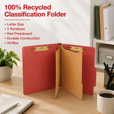 Staples® Recycled Pressboard Classification Folder, 2-Dividers, 2 1/2" Expansion, Letter Size, Brick Red, 20/Box (ST614617-CC )