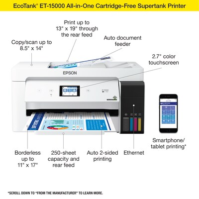 Epson EcoTank ET-15000 Wireless Color Inkjet Printer, All-In-One Supertank, Print, Scan, Copy, Fax (9472514)