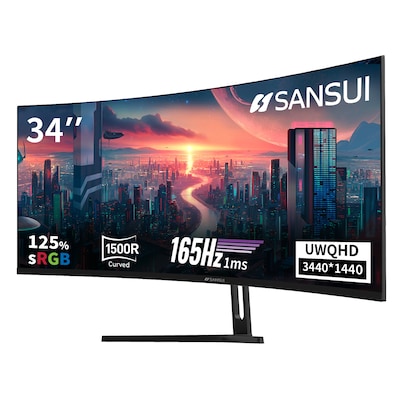 Sansui 34 Curved WQHD 165Hz LED AMD FreeSync Gaming Monitor, HDR, Black (SG34C5QK)