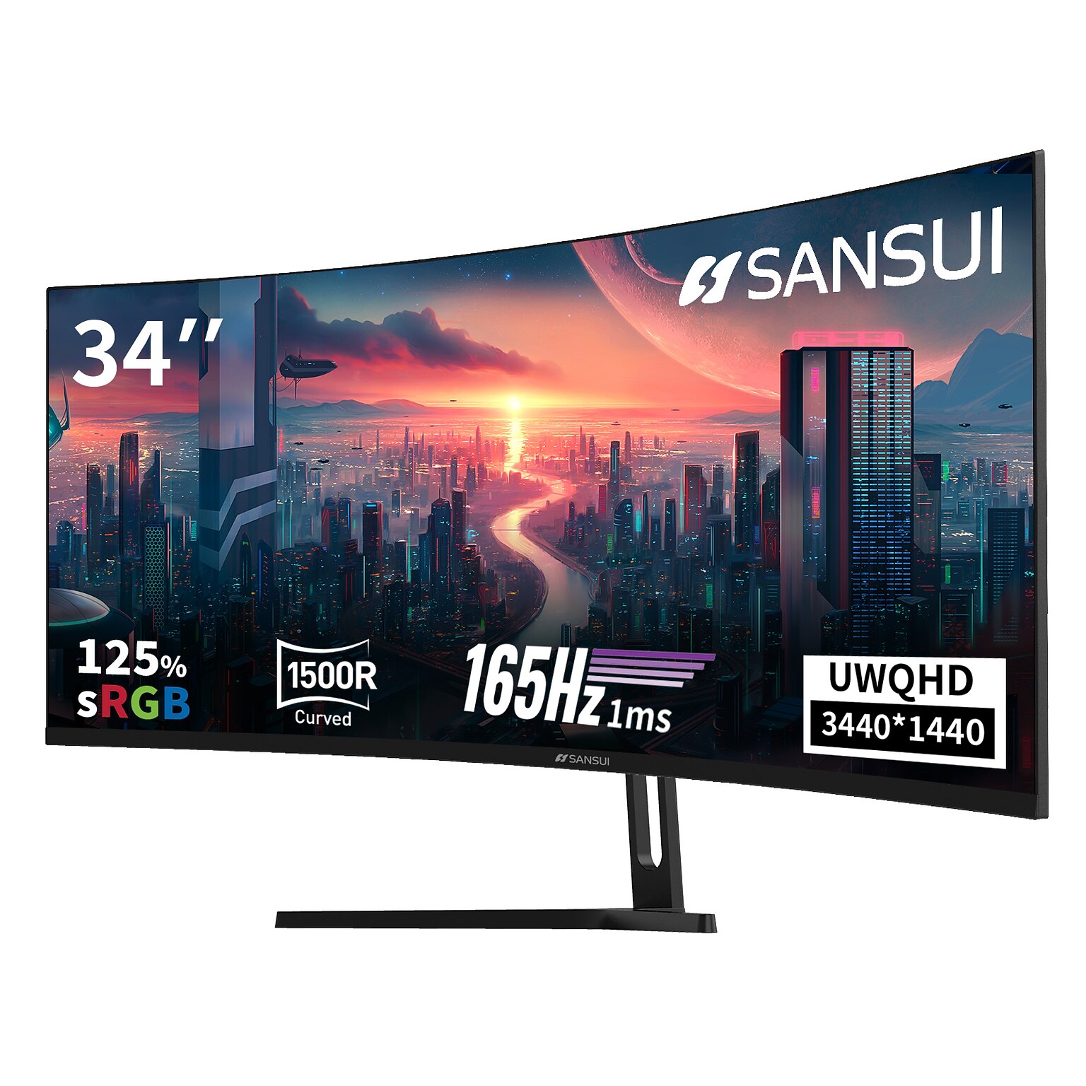 Sansui 34 Curved WQHD 165Hz LED AMD FreeSync Gaming Monitor, HDR, Black (SG34C5QK)