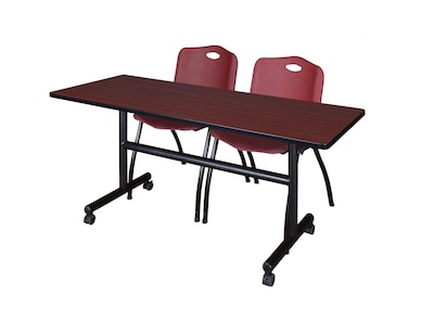 Regency Kobe 60 Flip Top Mobile Training Table- Mahogany & 2 M Stack Chairs- Burgundy