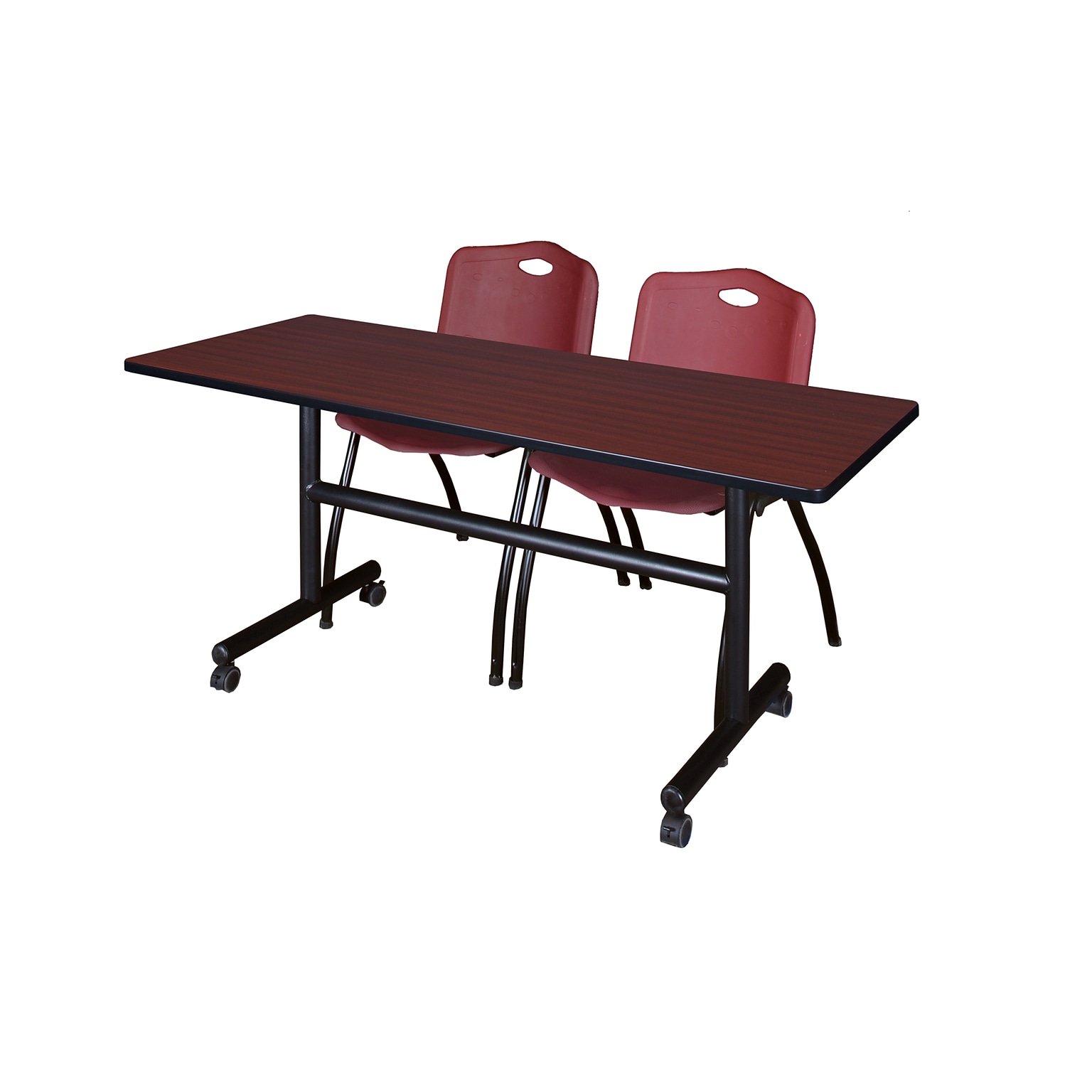 Regency Kobe 60 Flip Top Mobile Mahogany Training Table & 2 M Stack Chairs, Burgundy (MKFT6024MH47BY)