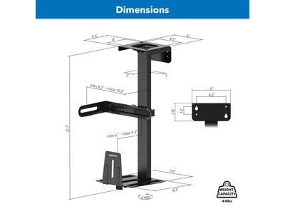 Mount-It! Steel CPU Rotating Heavy-Duty Under-Desk/Wall Mount, Matte Black (MI-7170)