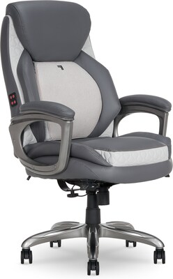 Sharper Image S-600 Active Lumbar Heated Ergonomic Bonded Leather Swivel Executive Massage Chair, Gray (60098-GRY)