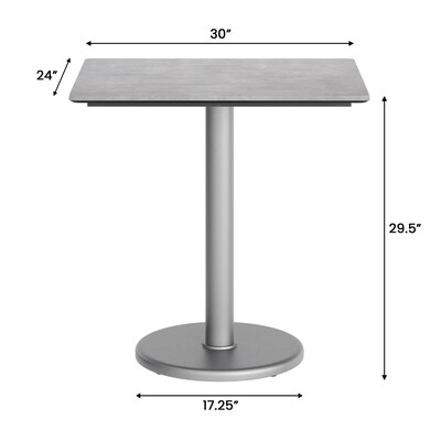 Flash Furniture Acadia Wooden Dining Table with Round Base, 23.75"D x 29.75"W, Gray Faux Concrete/Silver Base (ST2430CGTR18S)