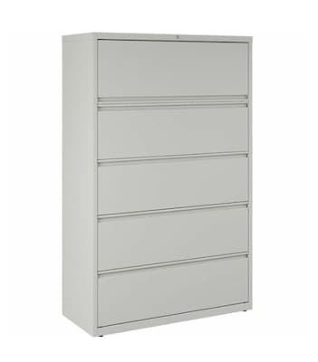Lorell Fortress Series 5-Drawer Lateral File Cabinet, 42W x 18.6D x 67.7H, Legal/Letter, Light Gray (LLR60433)