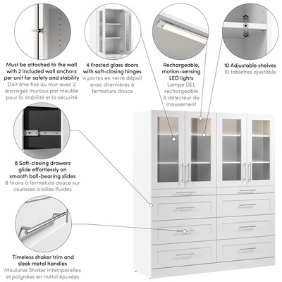 Bestar Florence Walk-In Closet System, 10 Shelves, 8 Drawers, 71"W x 25"D, White (127614-000017)