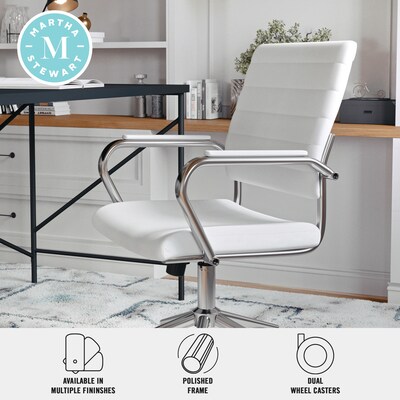 Martha Stewart Piper Faux Leather Swivel Executive Chair, White/Polished Nickel (CH2209212WH)