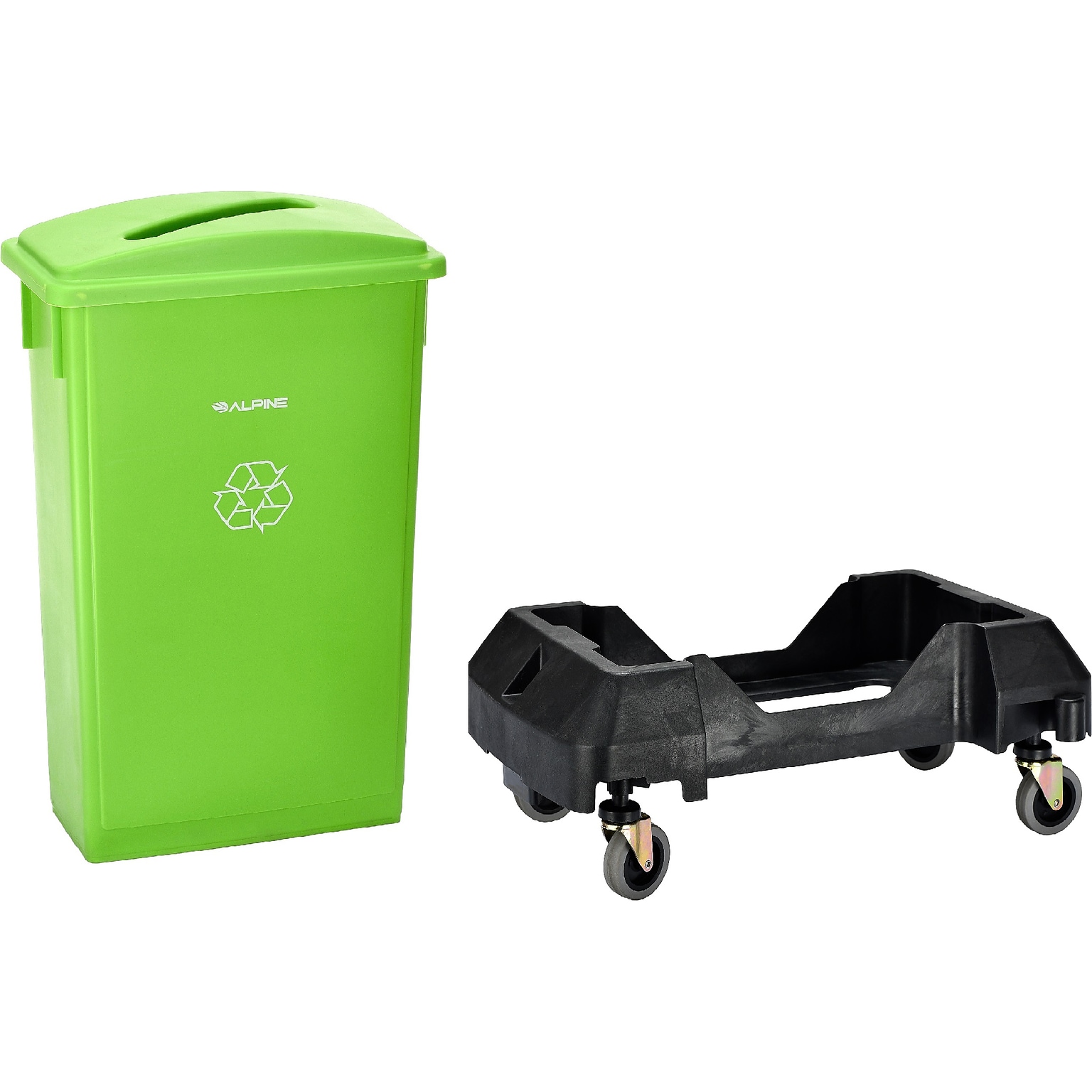 Alpine Industries Plastic Commercial Indoor Recycling Bin with Slotted Lid and Dolly, 23-Gallon, Lime Green (ALP477-LGRN4-PKD)