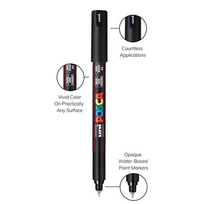 POSCA PC-1MR Water Based Paint Marker, Extra Fine Pin Tip, Black, 2/Pack (UBCPC1MRBLACK-2)