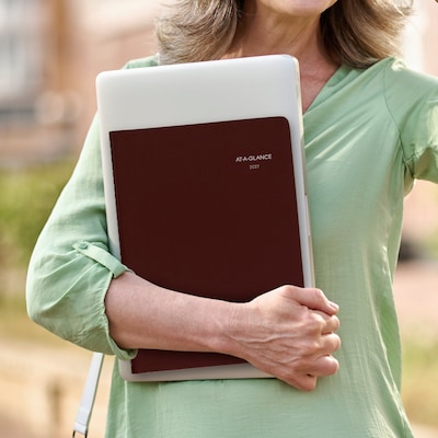 2027 AT-A-GLANCE DayMinder 8" x 11" Weekly Appointment Book, Faux Leather Cover, Burgundy (G520-14-27)