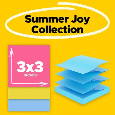 Post-it Pop-up Super Sticky Notes, 3 x 3, Summer Joy Collection, 90 Sheets/Pad, 10 Pads/Pack (R330