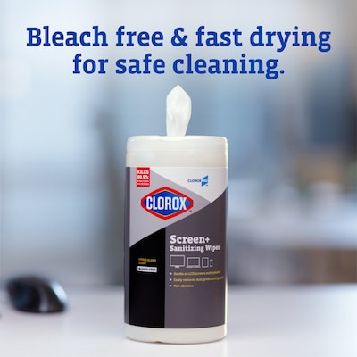 CloroxPro Clorox Screen+ Sanitizing Wipes, Bleach Free, Citrus Blend Scent, 75 Wipes/Container, 6/Carton (60724CT)