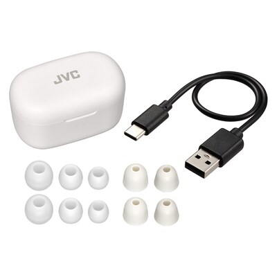 JVC Marshmallow Plus True Wireless Active Noise Canceling Earbuds with Microphone & Charging Case, Bluetooth, HA-A25T (White)